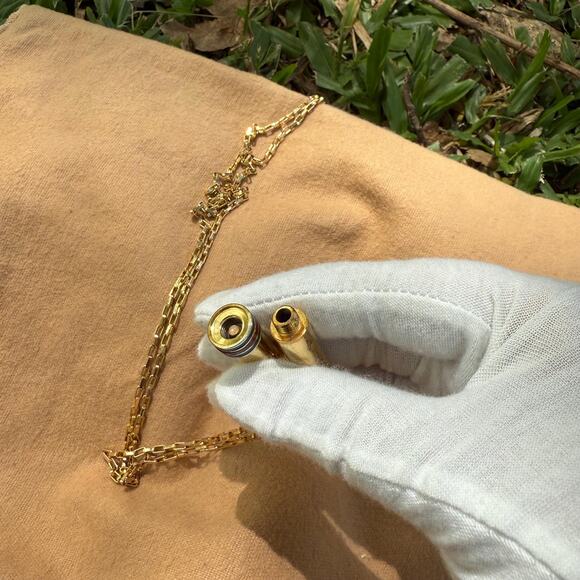 Vintage Gucci Golden Stick Perfume Bottle Necklace Webbing Green Red Sherry Line - Picture 9 of 11